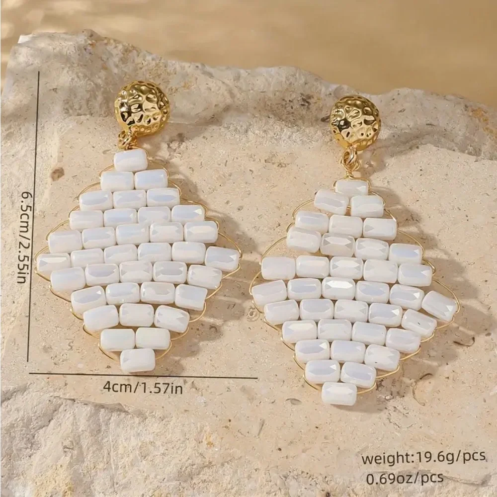 Silver Bohemian Handcrafted Beaded Crystal Dangle Earrings